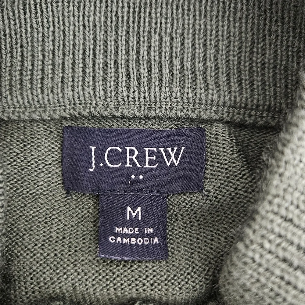 J.CREW Wool Knit Pullover Sweater Green 1/4 Zip Mock Long Sleeve Medium